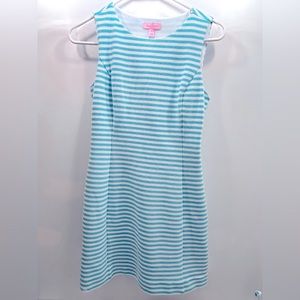 Lilly Pulitzer White and Teal Striped Dress with Cute Back Cutout Size Small